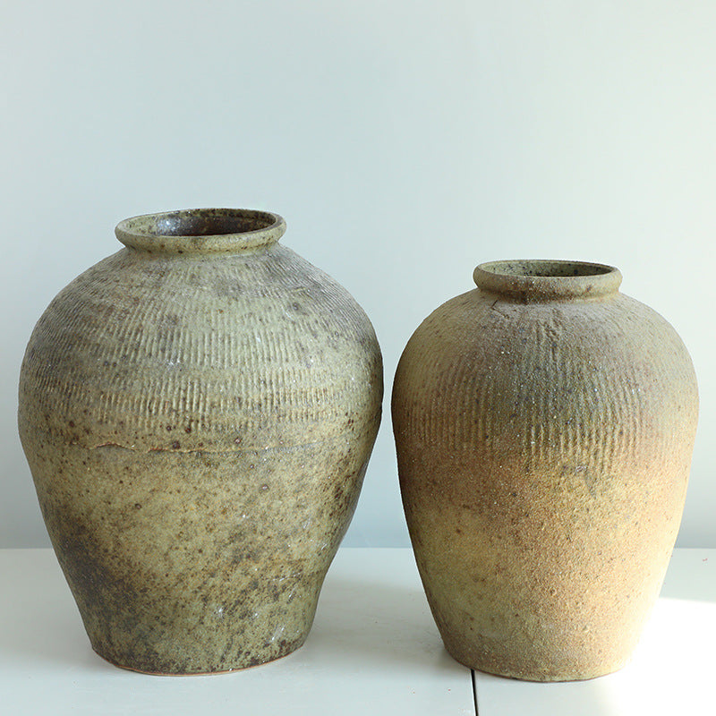 Rustic coarse pottery art wabi-sabi style zen art artist handmade scupltural ceramic vase 28x21cm