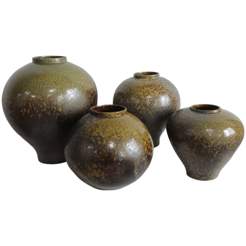 Brown yellow klin transformed color rustic artist hand draw handmade scupltural ceramic vase 36x31cm