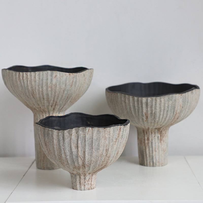 Rustic coarse pottery art wabi-sabi style zen art artist handmade scupltural ceramic vase/fruit plate Small 15x20cm