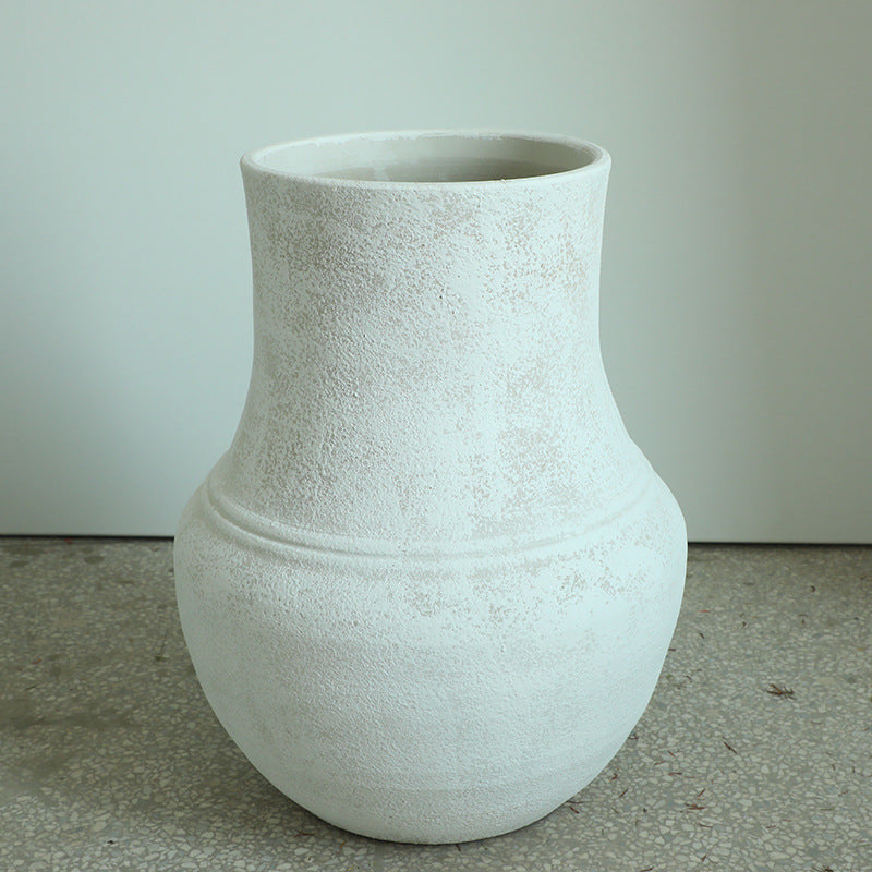 White rustic wabi-sabi style zen art artist handmade scupltural large floor ceramic vase 60x40cm