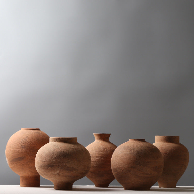 Brown coarse pottery art rustic wabi-sabi style zen art artist handmade scupltural ceramic vase 27.4x22.4cm