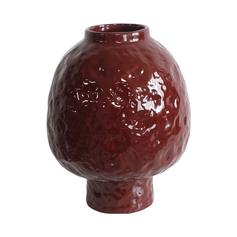Red wabi-sabi style abstract artist handmade scupltural ceramic vase 31x23cm