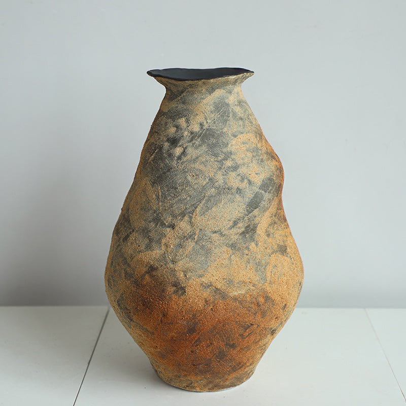 Rustic coarse pottery art wabi-sabi style zen art artist handmade scupltural ceramic vase 40x26cm
