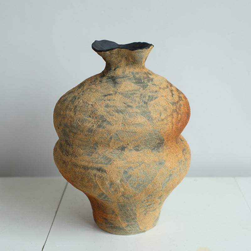 Rustic coarse pottery art wabi-sabi style zen art artist handmade scupltural ceramic vase 37x28cm