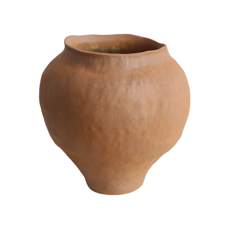 Brown rustic wabi-sabi style abstract artist handmade scupltural ceramic vase 20x21cm