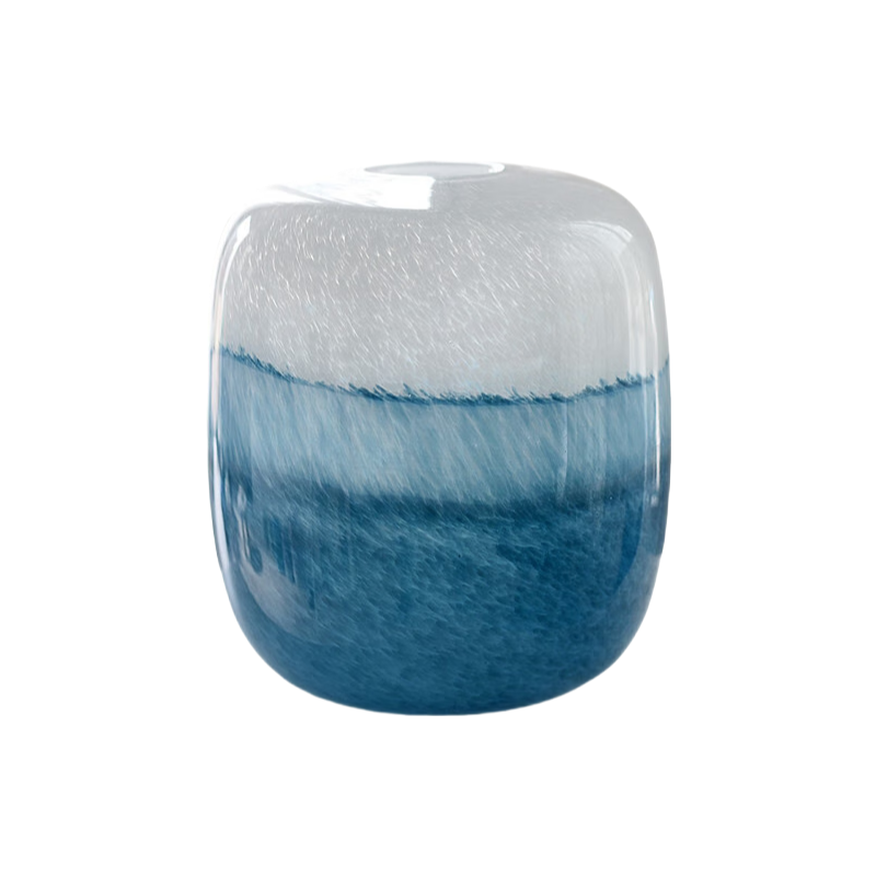 Blue white handmade hand blown gradient oval glass vase 20x16cm