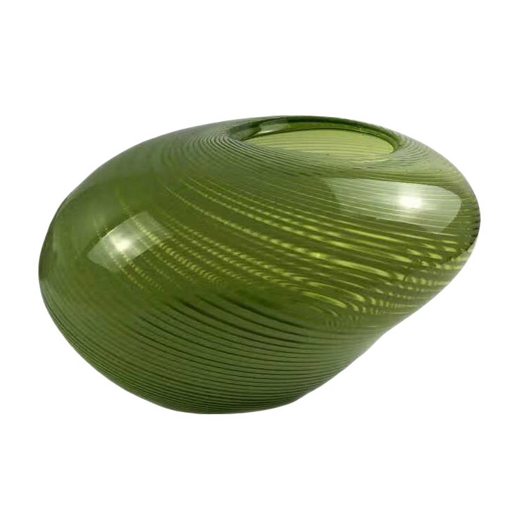Green handmade hand blown stripes irregular shape mini glass vase 7x14cm