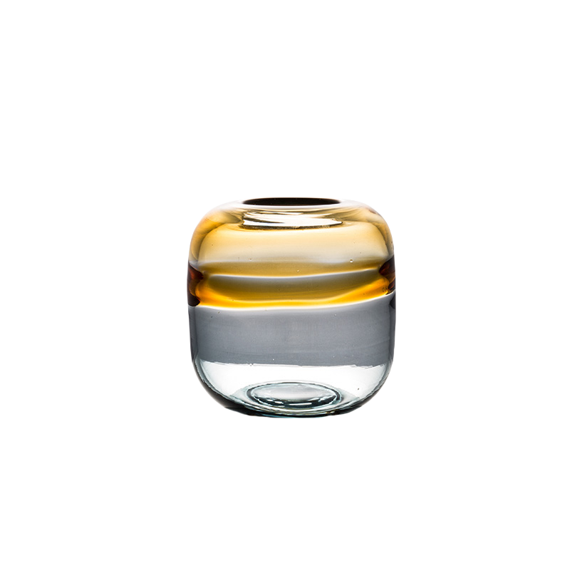 Gold gradient transparent handmade hand blown glass vase 16x16cm