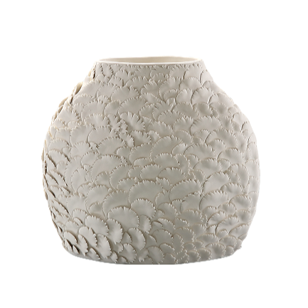 White handmade artist hand carving ceramic vase for dry flower 29.5x18cm