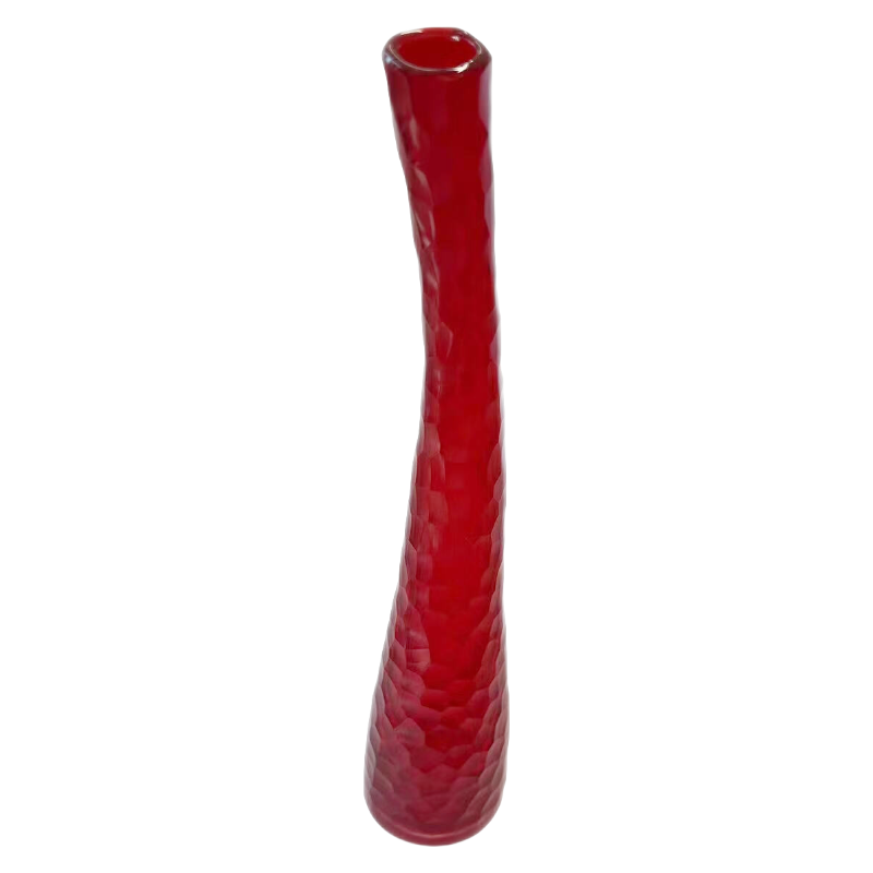 Red handmade hand blown Slim Irregular Crystal Carved Colored Art Glass Vase 40x8cm