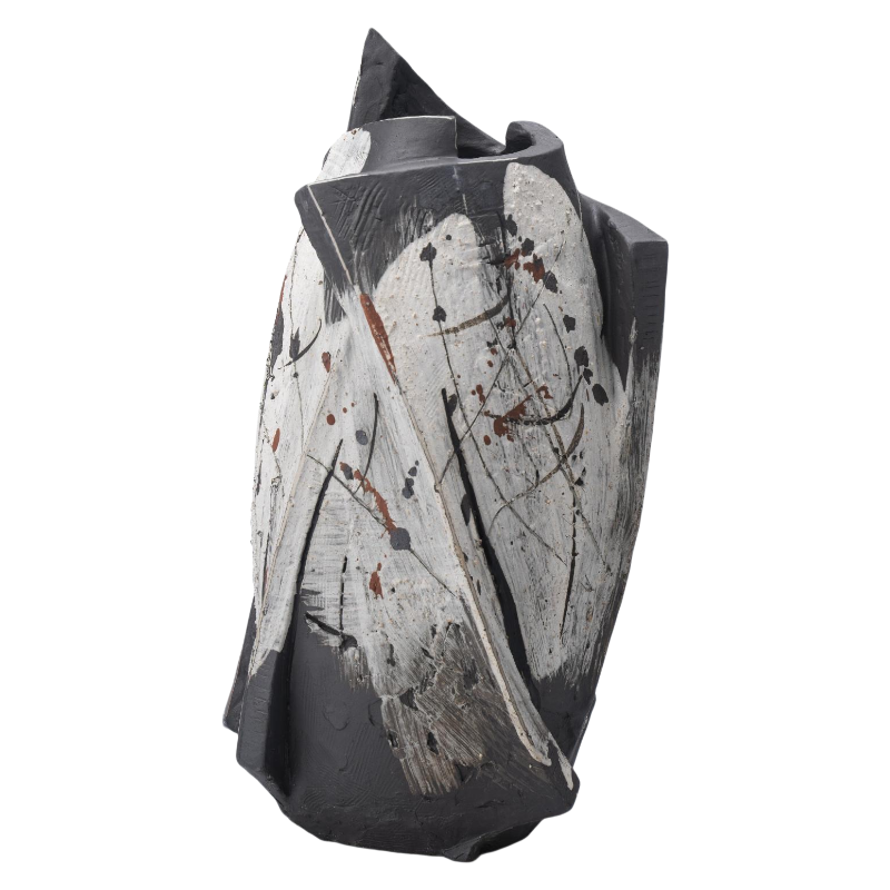 black and white wabi-sabi style ink art abstract artist handmade ceramic vase 39x20cm