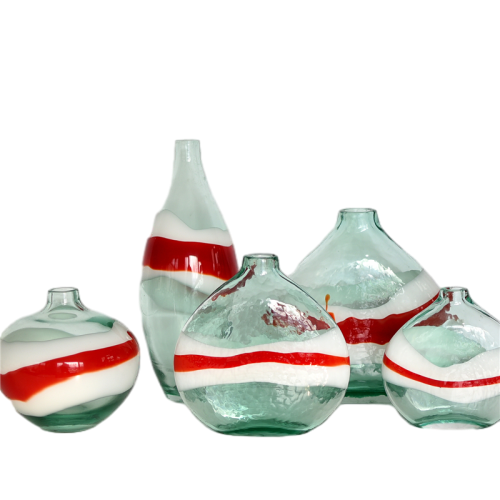 Transparent red and white handmade hand blown gradient oval glass vase 41x16cm