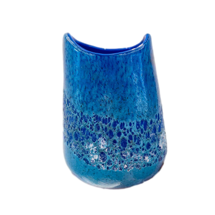 Blue carved stone look oval handmade hand blown glass vase 15x12cm