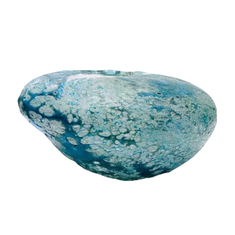 Blue frosted stone look glass irregular oval handmade hand blown vase - Undersea rock
