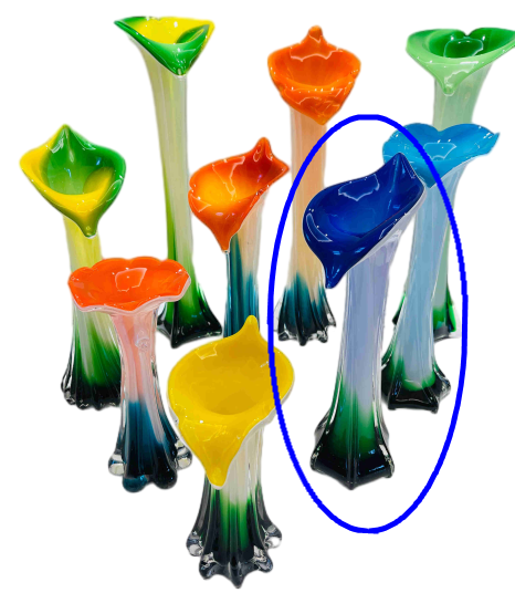 Yves Klein blue white green handmade hand blown Blooming flower glass vase slim colored glaze glass vase 31x9.5cm