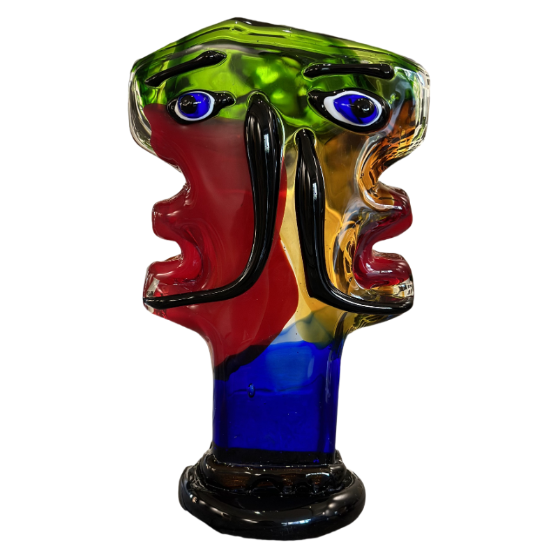 Red Blue Yellow Green colorful handmade hand blown figure face heavy colored glaze Glass Art Sculpture 31x18cm