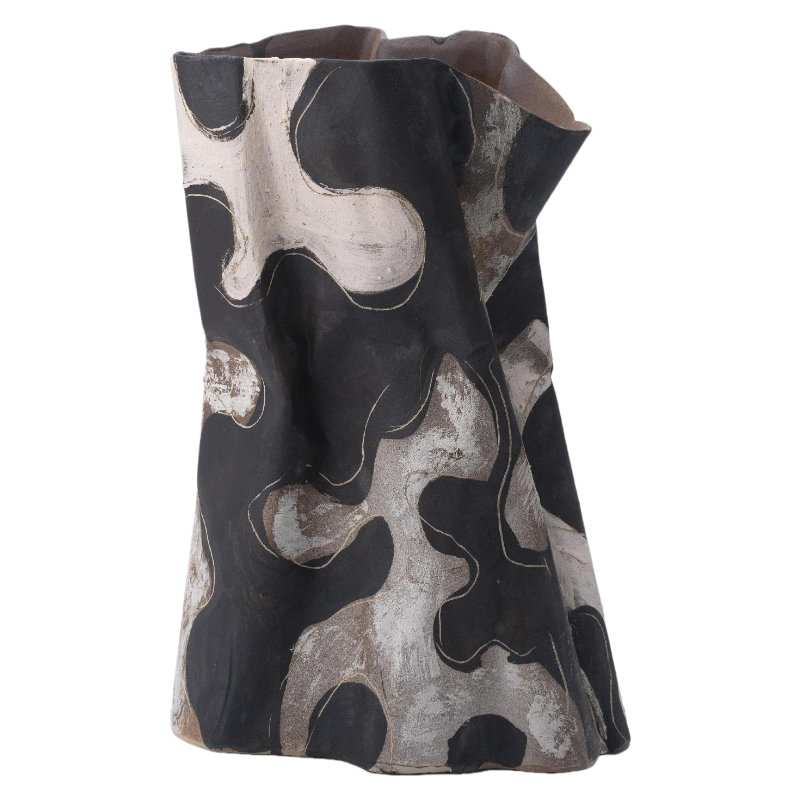 Brown rustic wabi-sabi style artist handmade scupltural ceramic vase 40x22cm