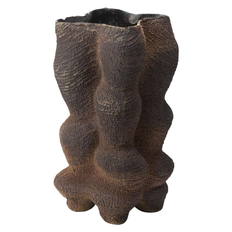 Brown rustic wabi-sabi style artist handmade scupltural ceramic vase 38x22cm