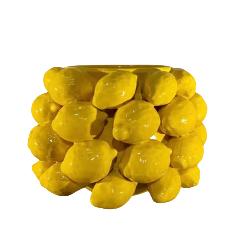 Yellow handmade lemon fruit 3D hand-squeezed high temperature ceramic vase 22x20cm
