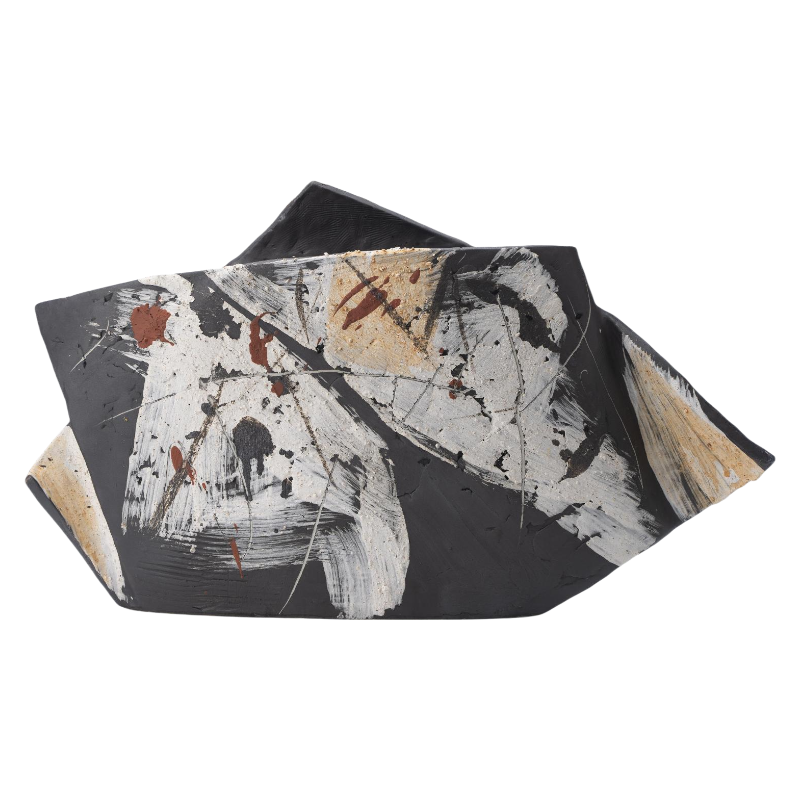 black and white wabi-sabi style ink art abstract artist handmade ceramic vase 22x44cm