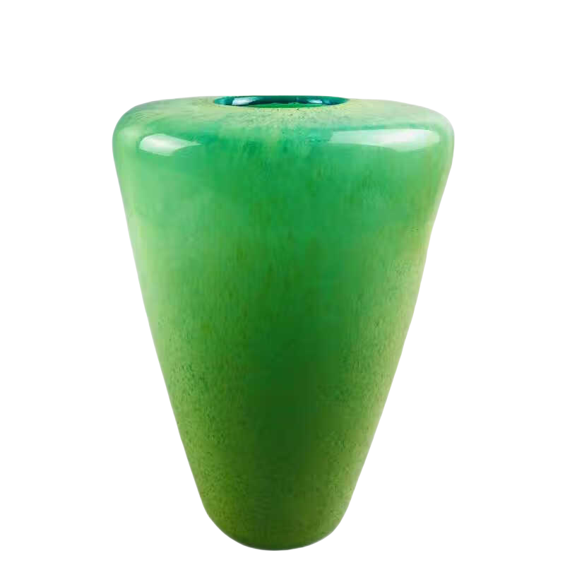 Green Geometric handmade hand blown Glass Vase 22x16cm