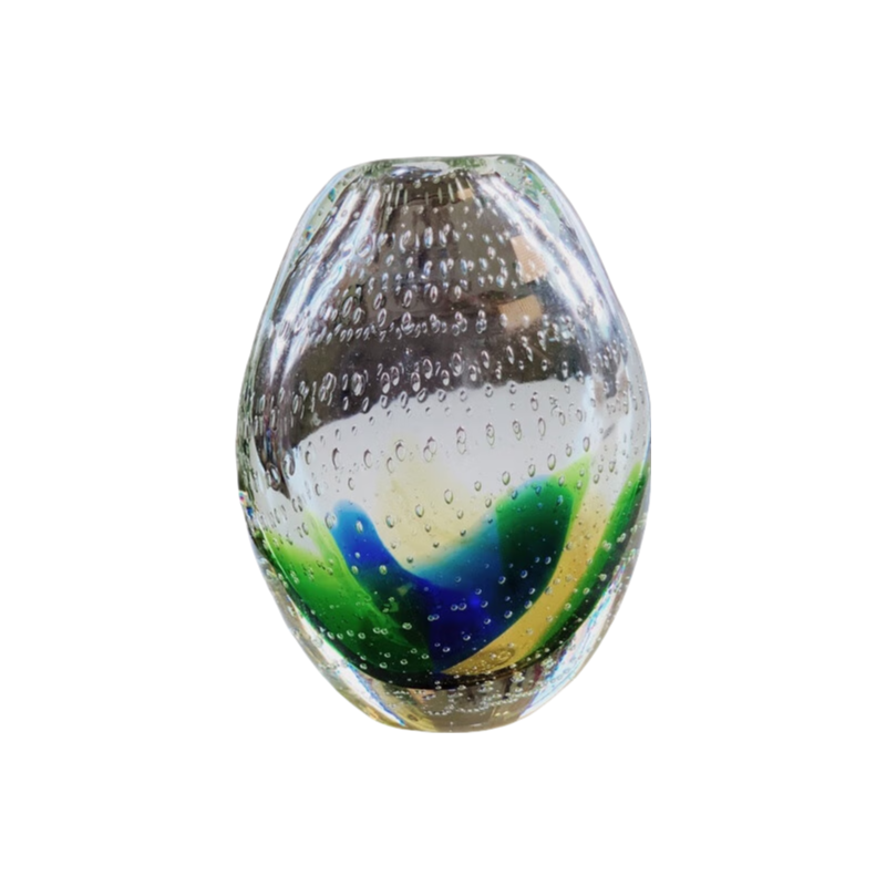 Transparent Green yellow handmade hand blown Bubble Artist colored glaze glass vase 23x16cm