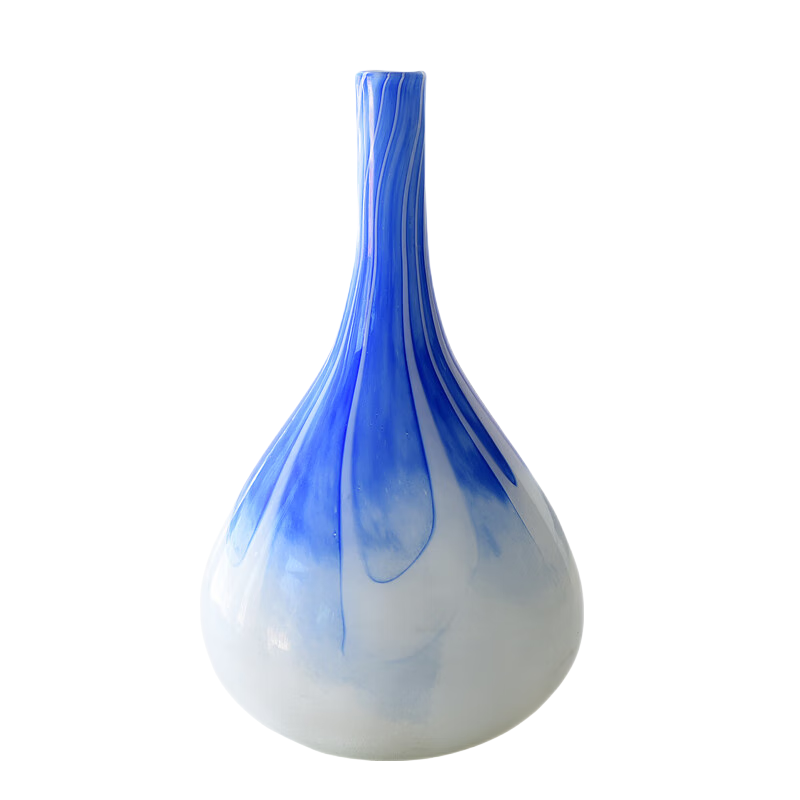 Blue and white abstract traditional shape handmade hand blown glass vase 24x19cm