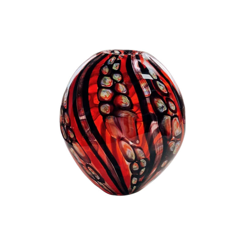 Red and black handmade hand blown Artist Oval heavy colored glaze glass vase 24x21.5cm