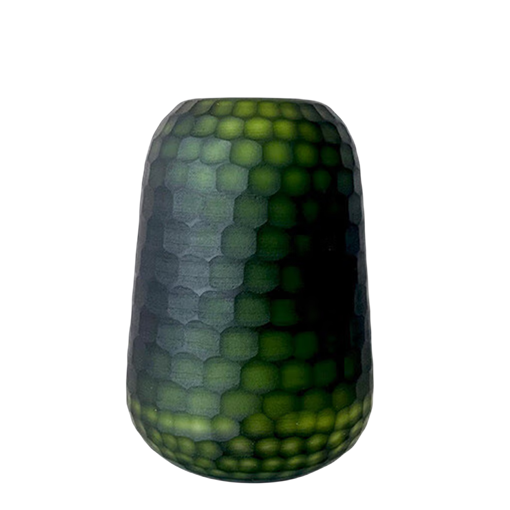 Green handmade hand blown carved glass vase 25.5x17.5cm