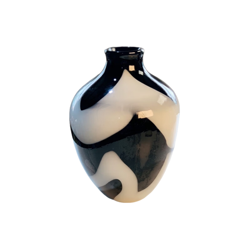Black and white artist oval heavy handmade hand blown colored glaze glass vase 25.5x18cm