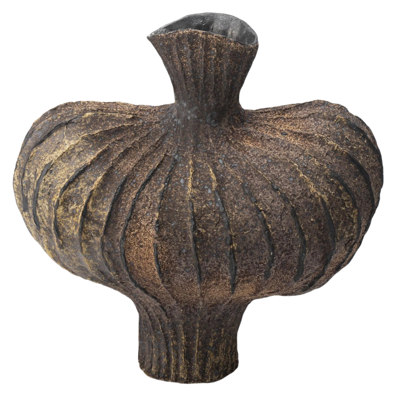 Brown rustic wabi-sabi style abstract artist handmade ceramic vase 15x25cm