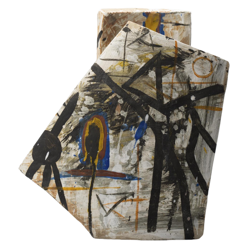 Black rustic wabi-sabi style abstract artist handmade scupltural ceramic vase 35x25cm