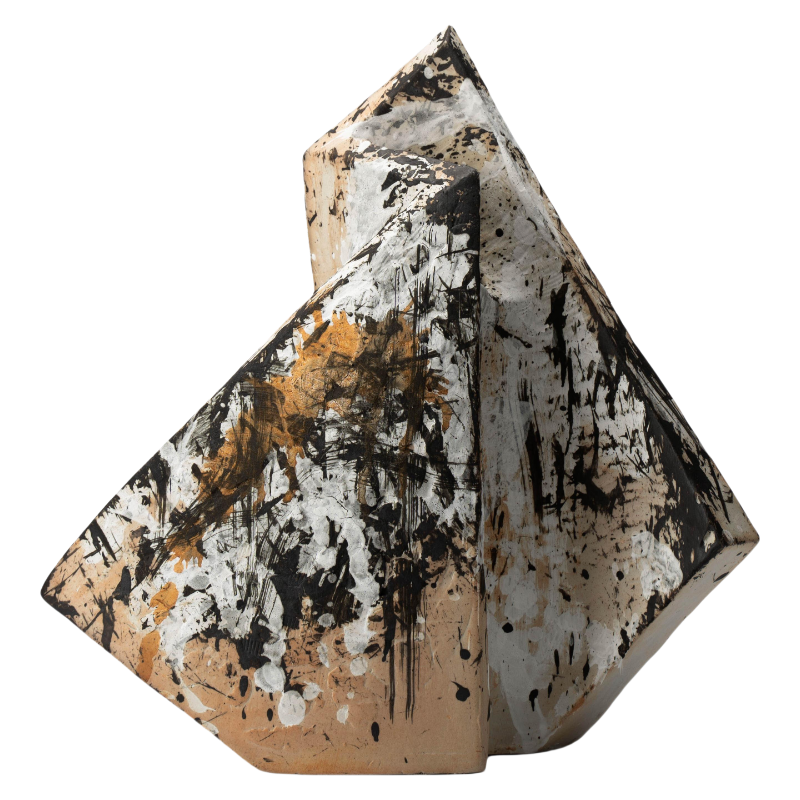 Black and white rustic wabi-sabi style abstract artist handmade scupltural ceramic vase 35x25cm