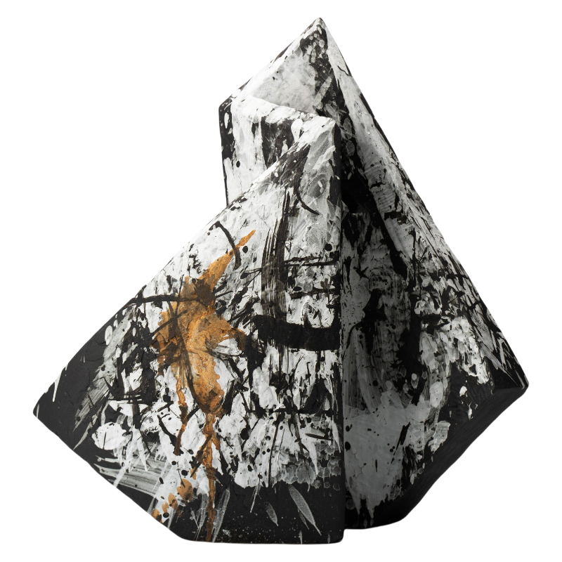 Black and white rustic wabi-sabi style abstract artist handmade scupltural ceramic vase 35x25cm