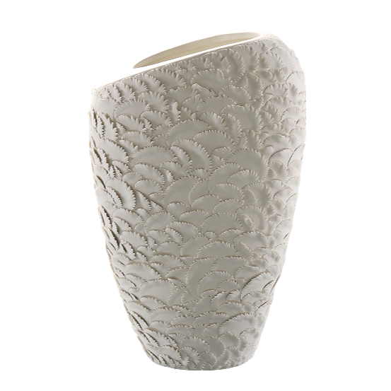 White handmade artist hand carving ceramic vase for dry flower 39x26cm