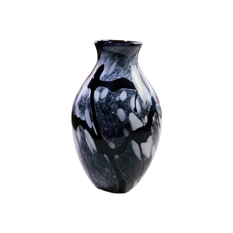 Black Grey and White Artist Oval Matte handmade hand blown heavy colored glaze glass vase 25x13.5cm