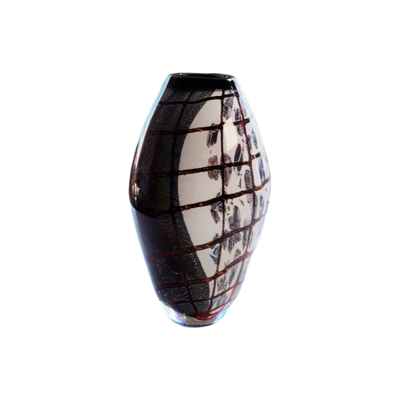 Brown Black and White handmade hand blown Sprinkle Gold Abstract Artist Oval heavy colored glaze glass vase 25x13cm