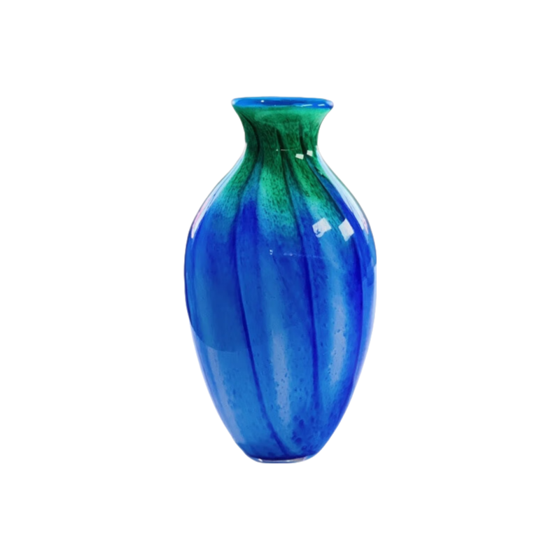 Blue and Green Artist handmade hand blown colored heavy colored glaze glass vase 25x14cm