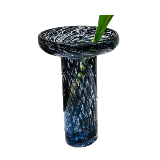 Black Line Art geometric shaped large mouth handmade hand blown glass vase 26.5x17.5cm