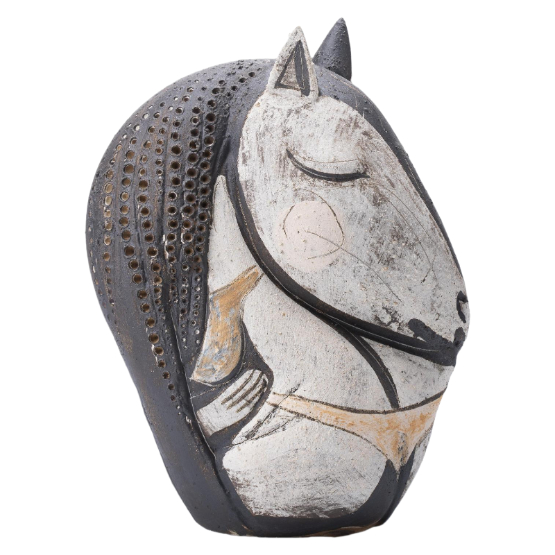 Black and grey rustic wabi-sabi style artist handmade ceramic horse scuplture 35x26cm