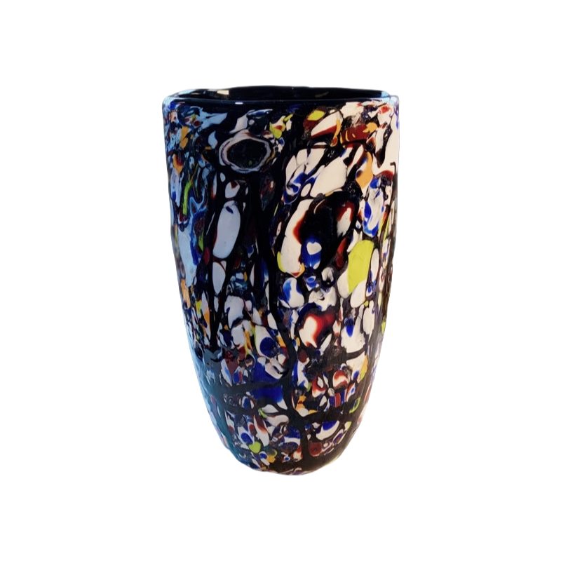 Black and white colorful Artist Oval heavy handmade hand blown colored glaze glass vase 26x16cm
