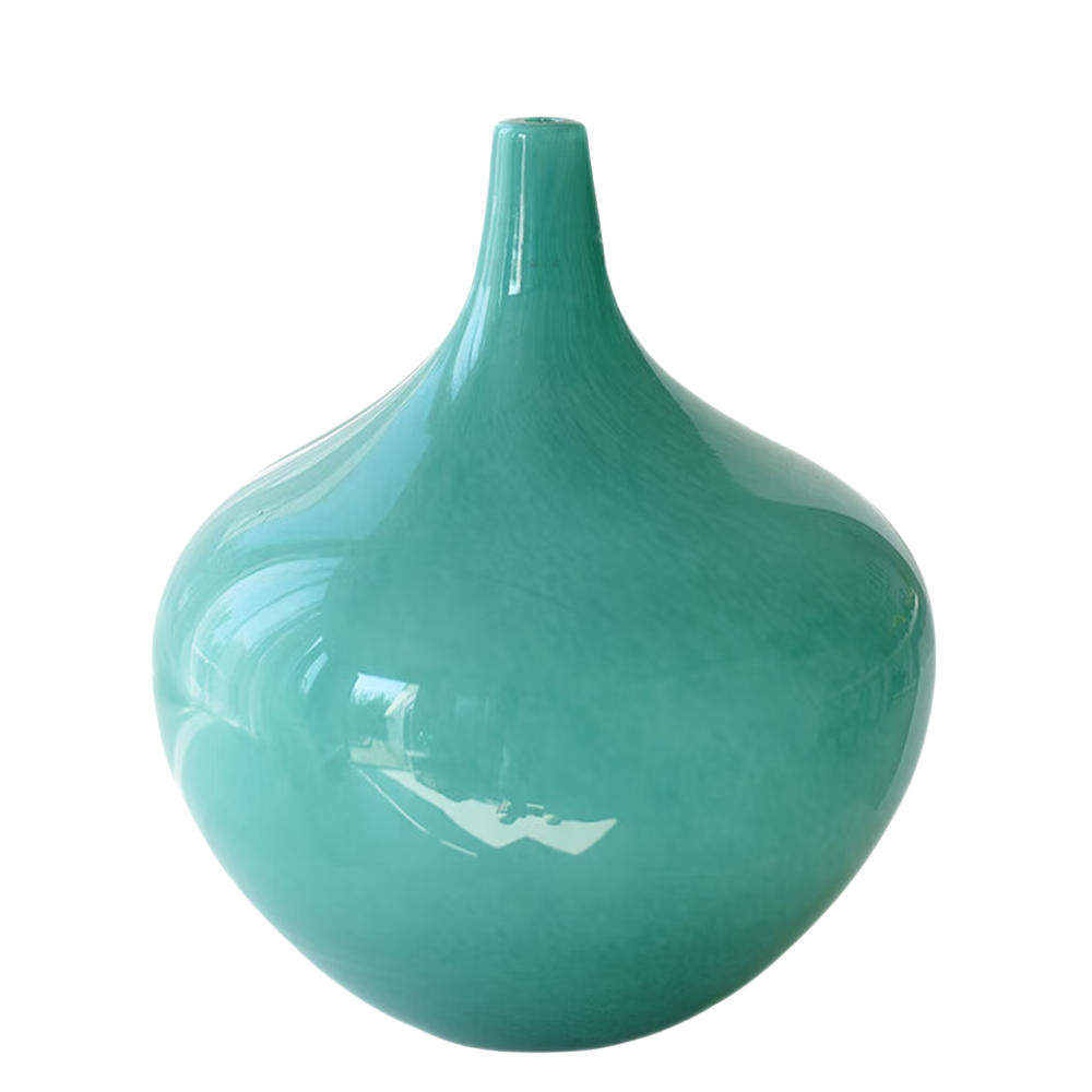 Green handmade hand blown rounded pointed Art Glass Sculpture 26x21cm