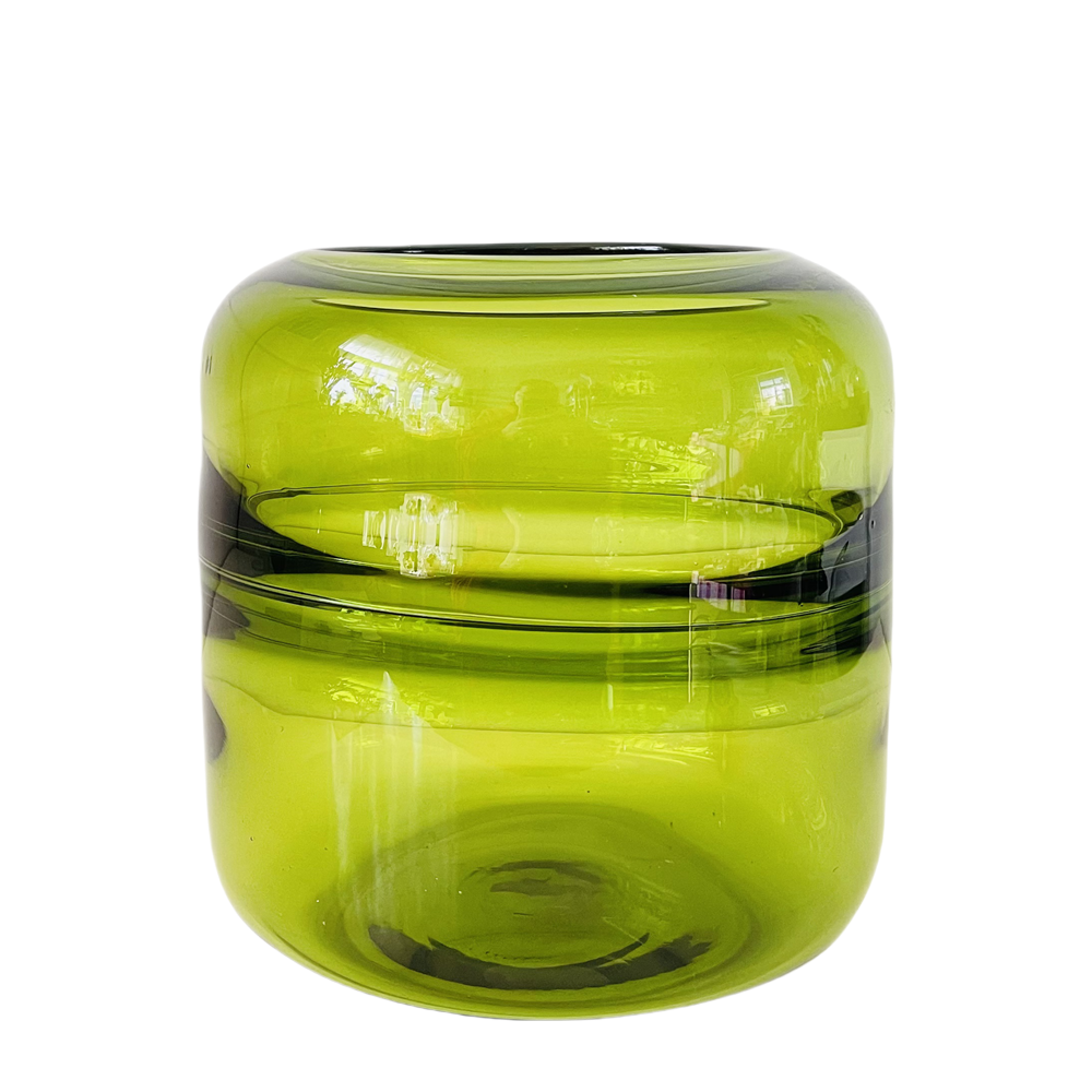 Green handmade hand blown transparent round water ripple glass vase 26x25cm