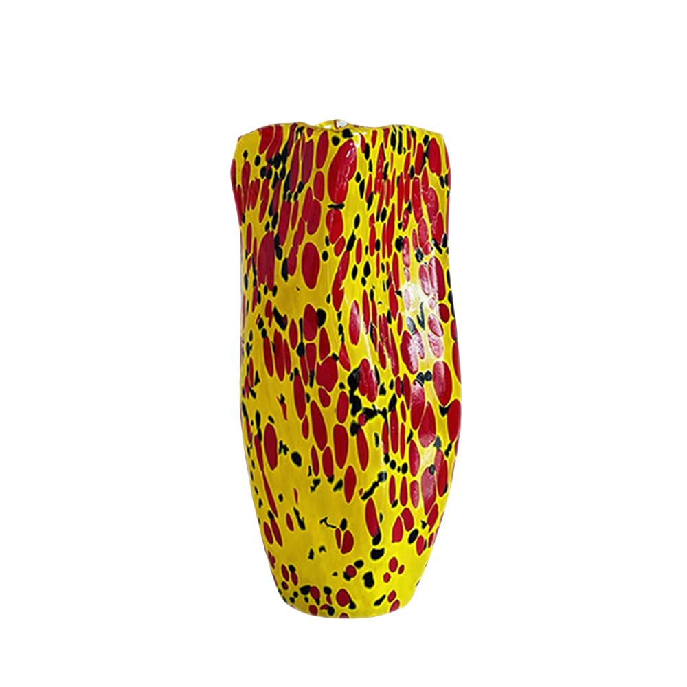 Red yellow black abstract style handmade hand blown irregular shape glass vase 27.5x10.5cm