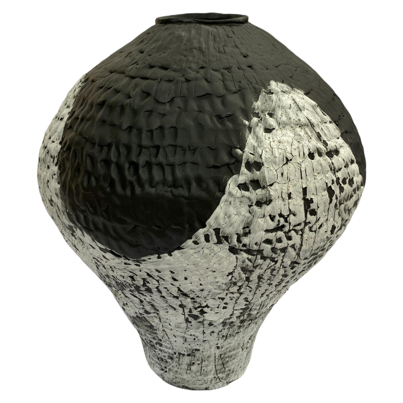 black and white wabi-sabi style ink art abstract artist handmade ceramic vase 40x27cm