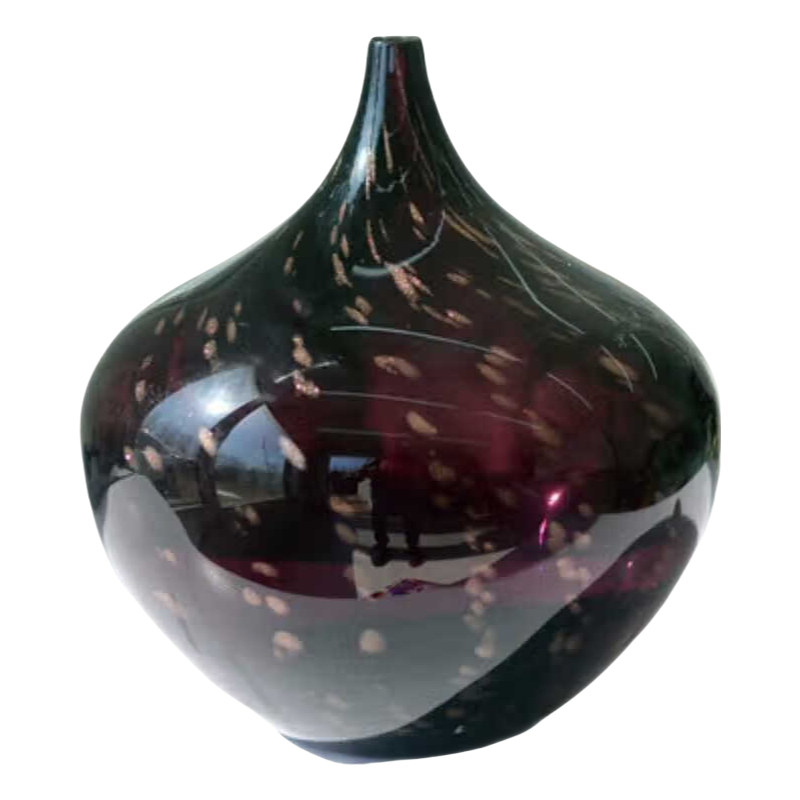 Dark purple handmade hand blown Gold-sprinkled round Art Glass Sculpture 25x20cm