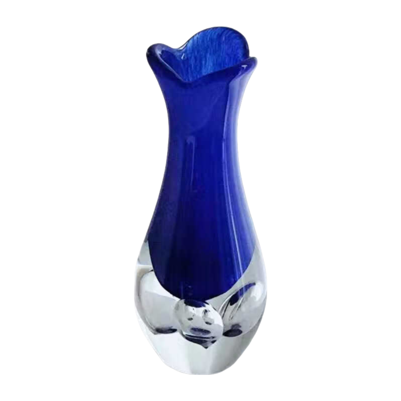 Yves Klein blue handmade hand blown Blooming flower colored glaze glass vase 27x11cm