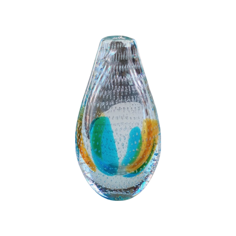 Transparent Blue Yellow handmade hand blown Bubble Artist Oval colored glaze glass vase 27x15cm