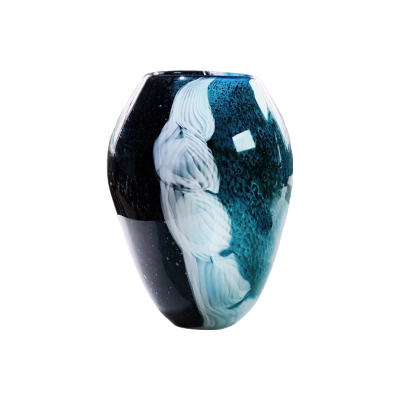 Black White Green Surfing Artist Oval handmade hand blown heavy colored glaze glass vase 27x18cm