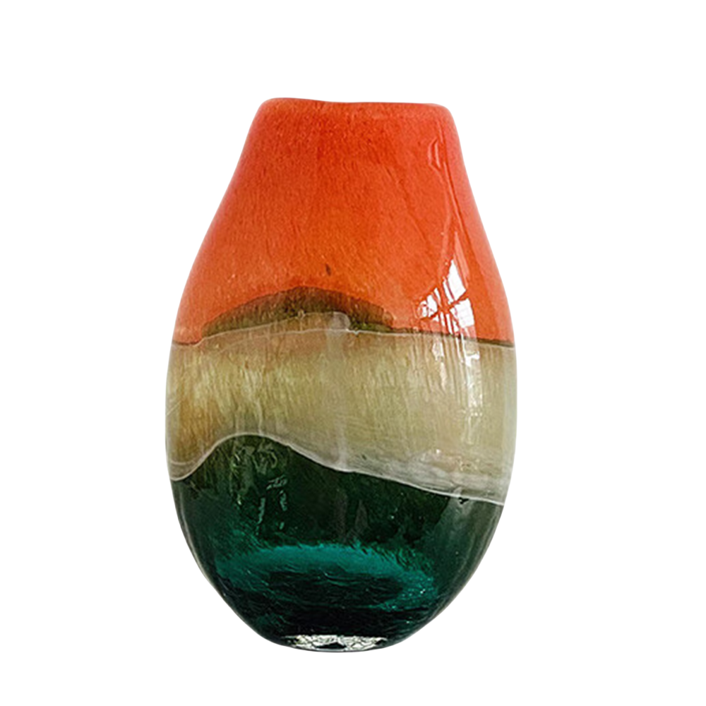 Orange green handmade hand blown abstract gradient ice crack craft glass vase 27x18cm